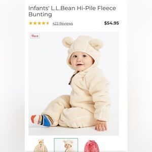 L.L. Bean 6-12 months hi-pile fleece bunting bear one piece